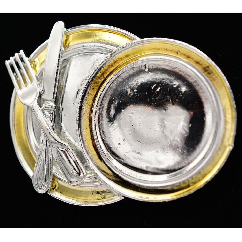Danecraft Vintage Culinary Pin Brooch Dinnerware Plate Chef NOS Signed 80s BinA5